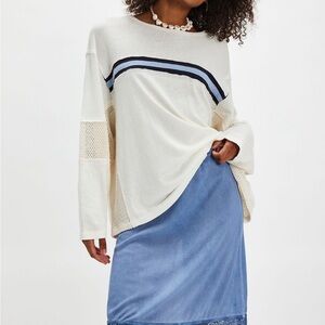 We The Free Cream and Blue Boxy Sweatshirt